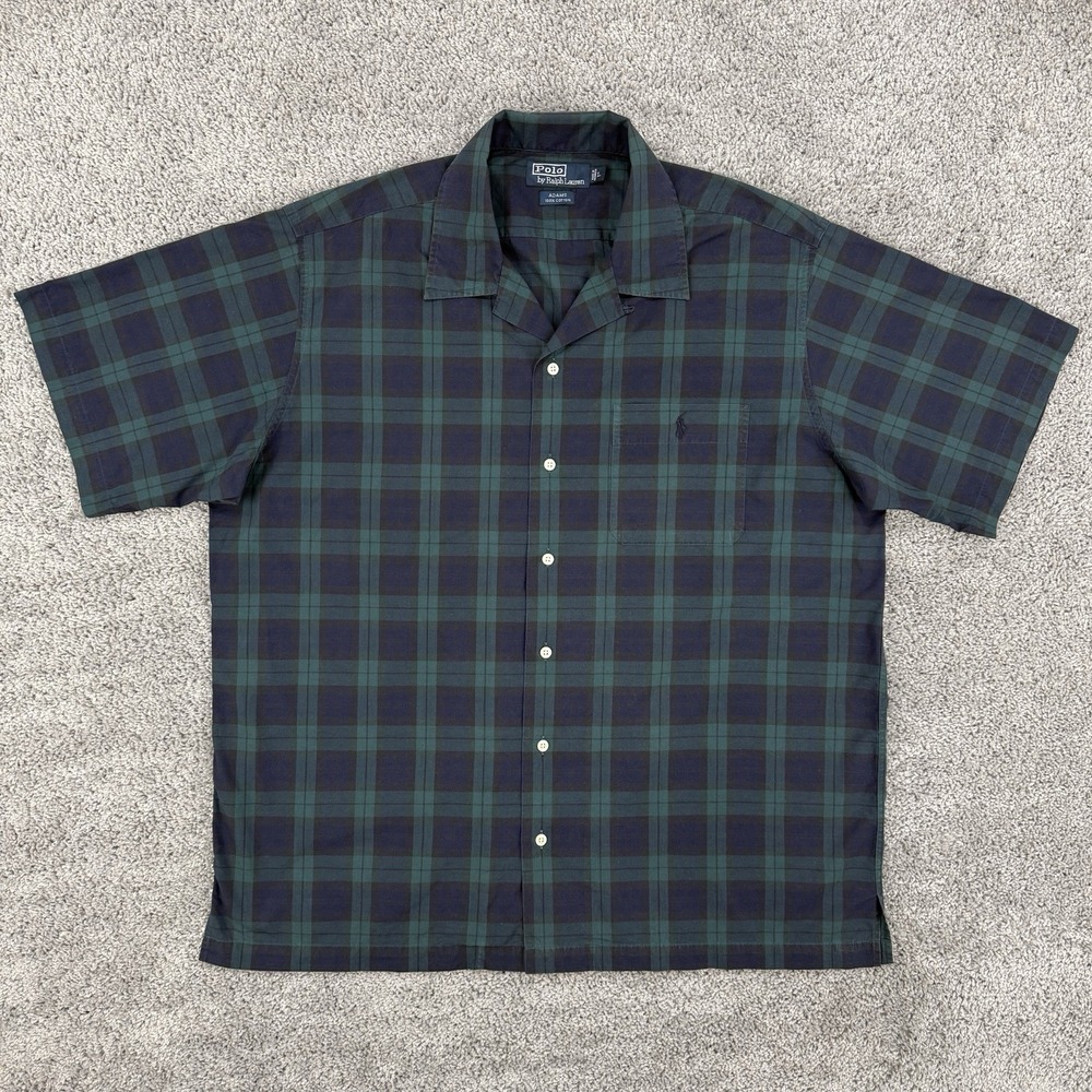 Polo Ralph Lauren Adams Shirt Men's L Black Watch Tartan Plaid Camp Loop Collar